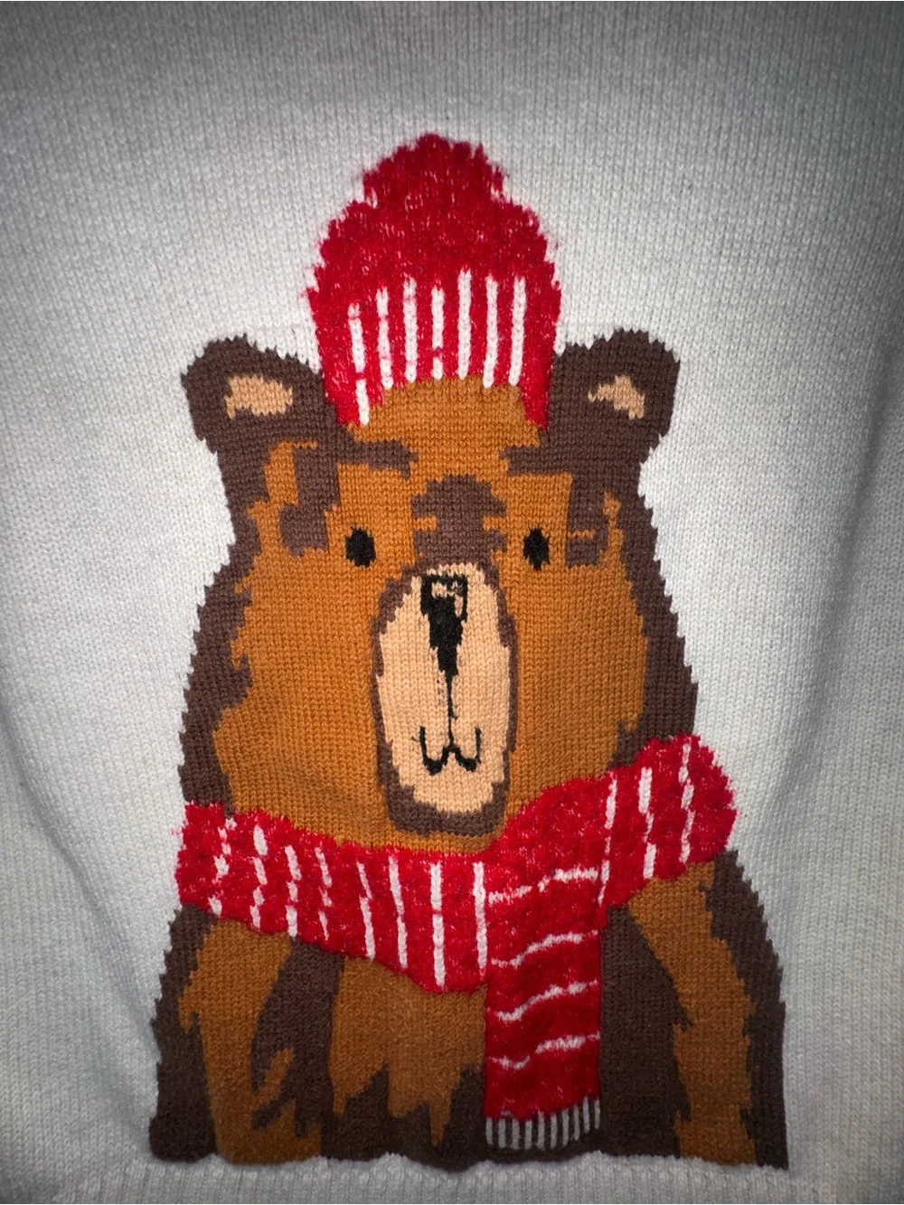 Old Navy Cream Kids Bear Sweater with Red Hat and Scarf
